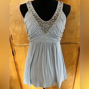 Boston Proper Soft Grey Tunic with Rhinestone Neckline